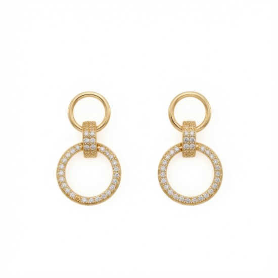 925 Sterling Silver 14K Gold Plated CZ Circle Pendant Set