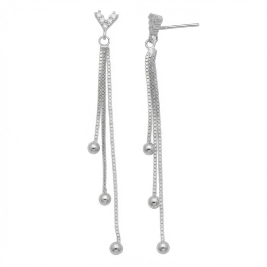 925 Sterling Silver CZ Chain Tassel Earrings