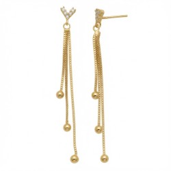 925 Sterling Silver 14K Gold Plated CZ Chain Tassel Earrings