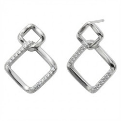 925 Sterling Silver CZ Square Knot Earrings