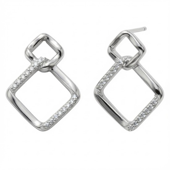 925 Sterling Silver CZ Square Knot Earrings