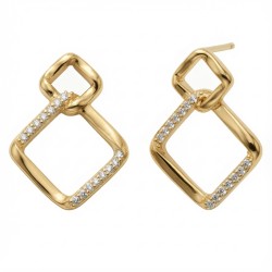 925 Sterling Silver 14K Gold Plated CZ Square Knot Earrings