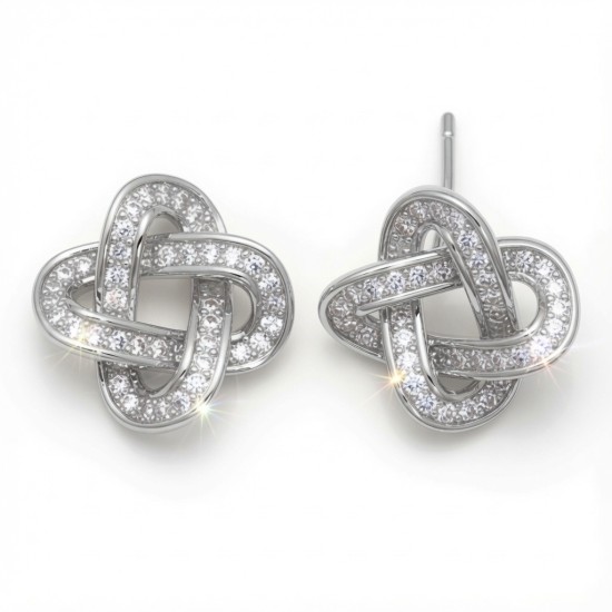 925 Sterling Silver CZ Love Knot Stud Earrings