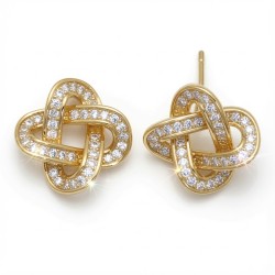925 Sterling Silver 14K Gold Plated CZ Love Knot Stud Earrings