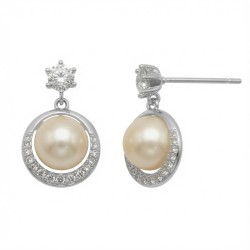 925 Sterling Silver Pearl CZ Drop Earrings