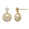 925 Sterling Silver 14K Gold Plated Pearl CZ Drop Earrings