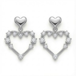 925 Sterling Silver CZ Heart Drop Earrings