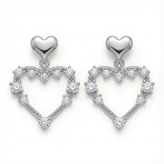 925 Sterling Silver CZ Heart Drop Earrings