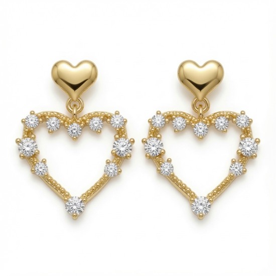 925 Sterling Silver 14K Gold Plated CZ Heart Drop Earrings