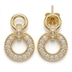 925 Sterling Silver 14K Gold Plated CZ Horseshoe Drop Earrings