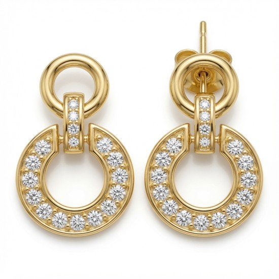925 Sterling Silver 14K Gold Plated CZ Horseshoe Drop Earrings