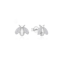 925 Silver Rhodium Plated CZ Set Bumble Bee Stud Earrings
