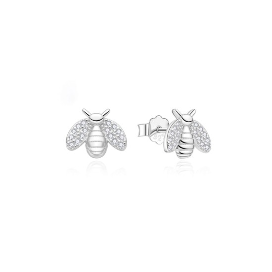 925 Silver Rhodium Plated CZ Set Bumble Bee Stud Earrings