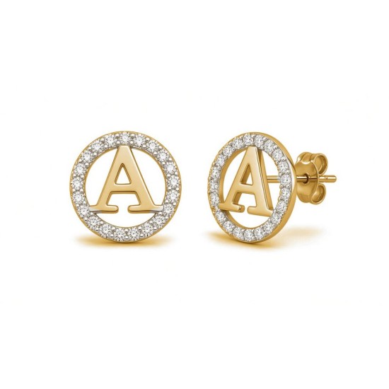 925 Sterling Silver 14k Gold Plated CZ Letter A Pendant Set
