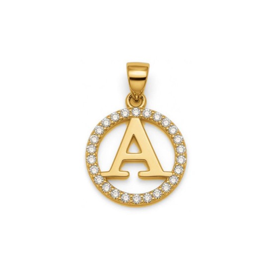 925 Sterling Silver 14k Gold Plated CZ Letter A Pendant Set