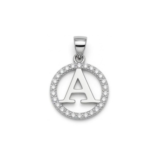 925 Sterling Silver CZ Letter A Pendant Set