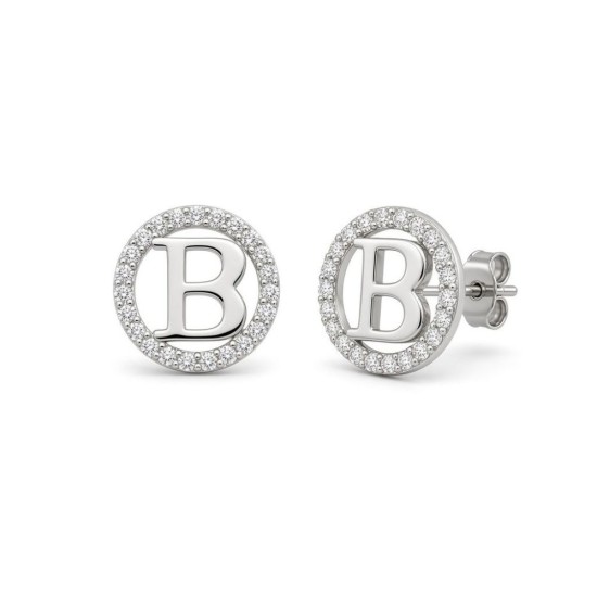 925 Sterling Silver CZ Letter B Pendant Set
