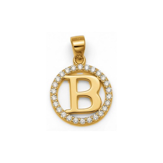 925 Sterling Silver 14k Gold Plated CZ Letter B Pendant Set