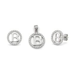 925 Sterling Silver CZ Letter B Pendant Set