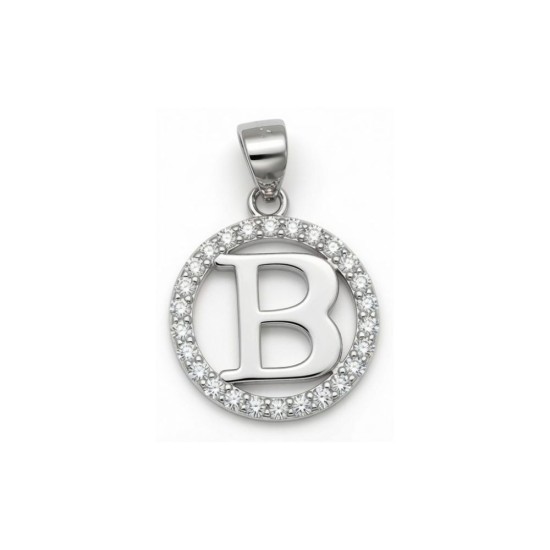 925 Sterling Silver CZ Letter B Pendant Set