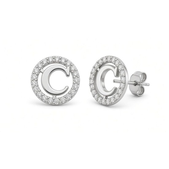 925 Sterling Silver CZ Letter C Pendant Set