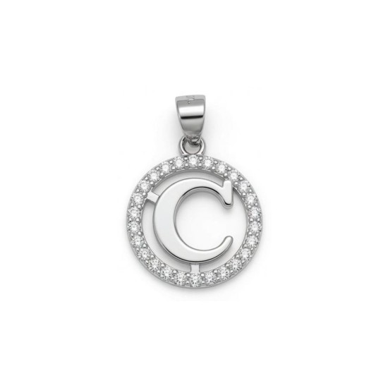 925 Sterling Silver CZ Letter C Pendant Set