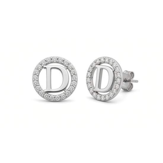 925 Sterling Silver CZ Letter D Pendant Set