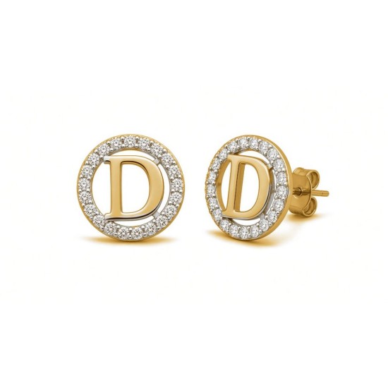925 Sterling Silver 14k Gold Plated CZ Letter D Pendant Set