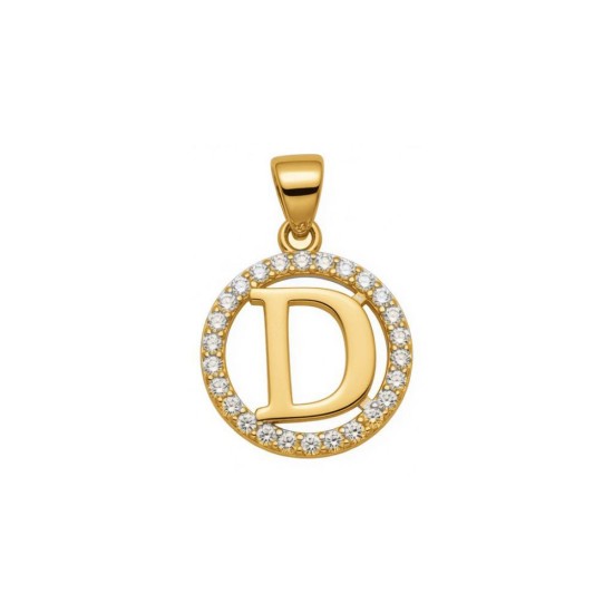 925 Sterling Silver 14k Gold Plated CZ Letter D Pendant Set
