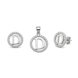 925 Sterling Silver CZ Letter D Pendant Set