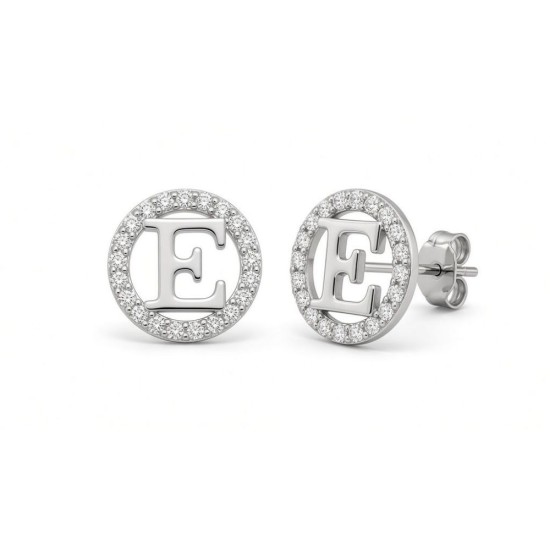 925 Sterling Silver CZ Letter E Pendant Set
