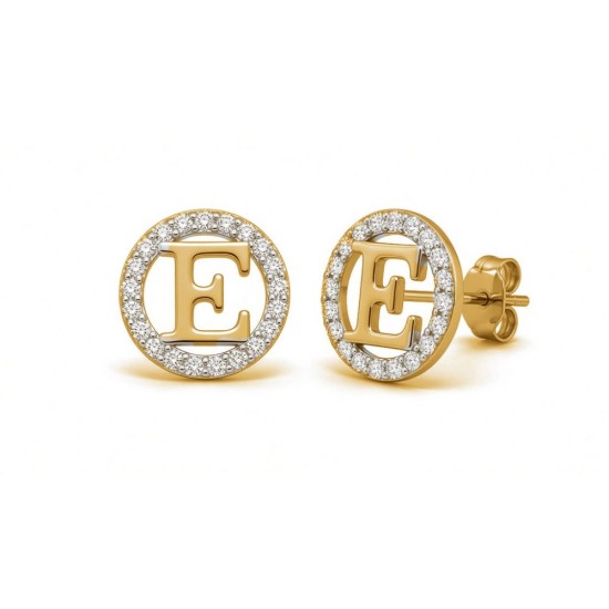 925 Sterling Silver 14k Gold Plated CZ Letter E Pendant Set