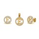 925 Sterling Silver 14k Gold Plated CZ Letter E Pendant Set