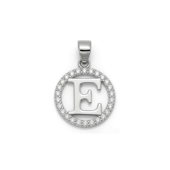 925 Sterling Silver CZ Letter E Pendant Set