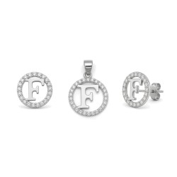 925 Sterling Silver CZ Letter F Pendant Set