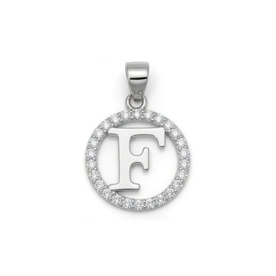925 Sterling Silver CZ Letter F Pendant Set