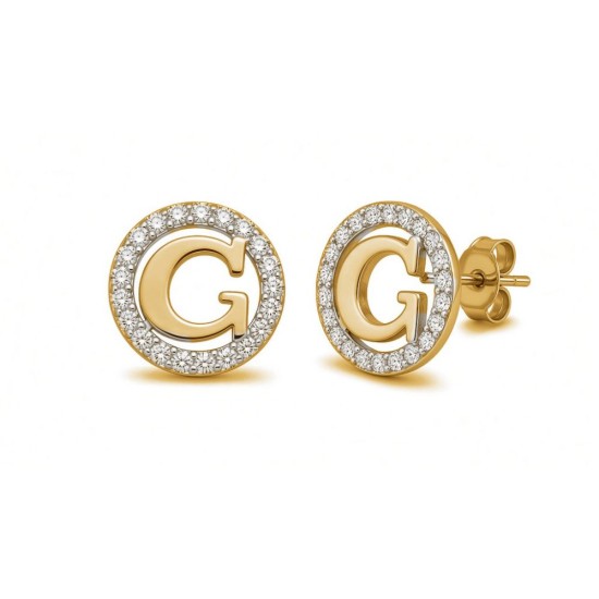 925 Sterling Silver 14k Gold Plated CZ Letter G Pendant Set