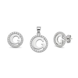 925 Sterling Silver CZ Letter G Pendant Set