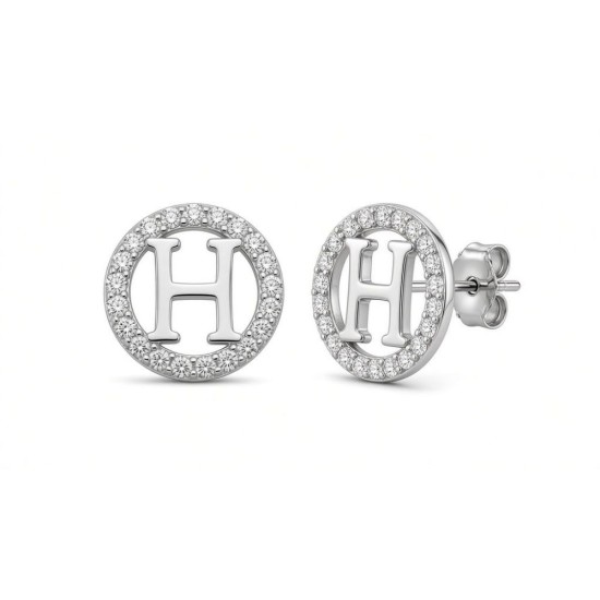 925 Sterling Silver CZ Letter H Pendant Set
