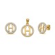 925 Sterling Silver 14k Gold Plated CZ Letter H Pendant Set