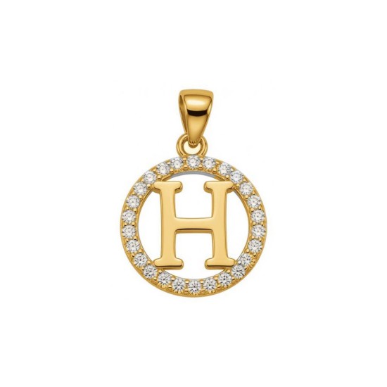 925 Sterling Silver 14k Gold Plated CZ Letter H Pendant Set