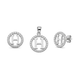 925 Sterling Silver CZ Letter H Pendant Set