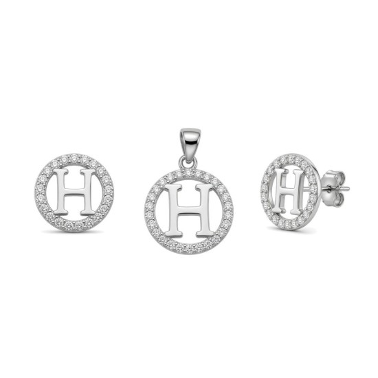 925 Sterling Silver CZ Letter H Pendant Set