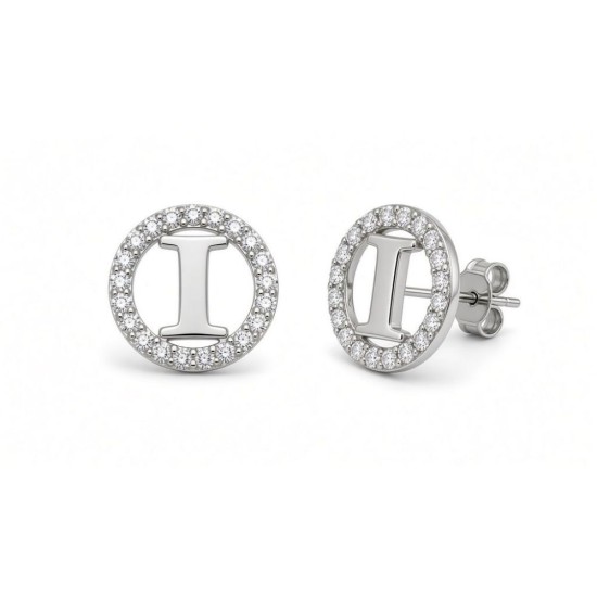 925 Sterling Silver CZ Letter I Pendant Set