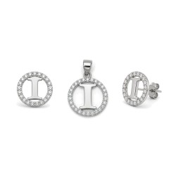 925 Sterling Silver CZ Letter I Pendant Set