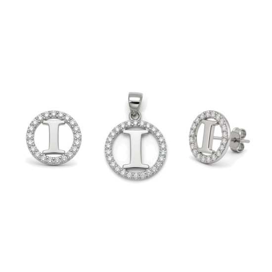 925 Sterling Silver CZ Letter I Pendant Set