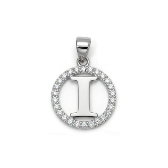 925 Sterling Silver CZ Letter I Pendant Set