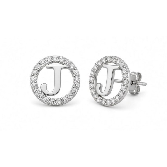 925 Sterling Silver CZ Letter J Pendant Set