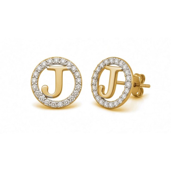 925 Sterling Silver 14k Gold Plated CZ Letter J Pendant Set