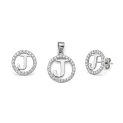 925 Sterling Silver CZ Letter J Pendant Set